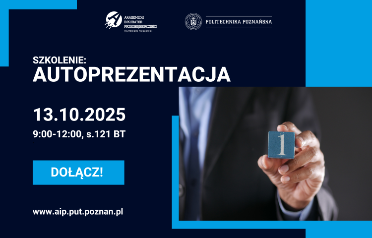 Obrazek przedstawia informację o tytule, dacie oraz miejscu szkolenia z autoprezentacji.