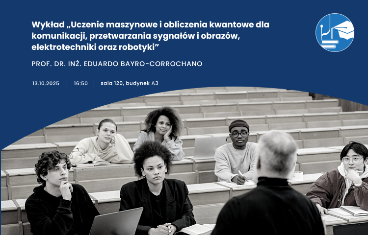 Grafika prezentująca studentów słuchających na wykładzie.