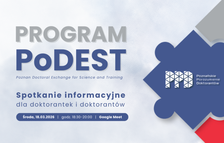 Infographic announcing an informational session on the “Podest” program for doctoral students